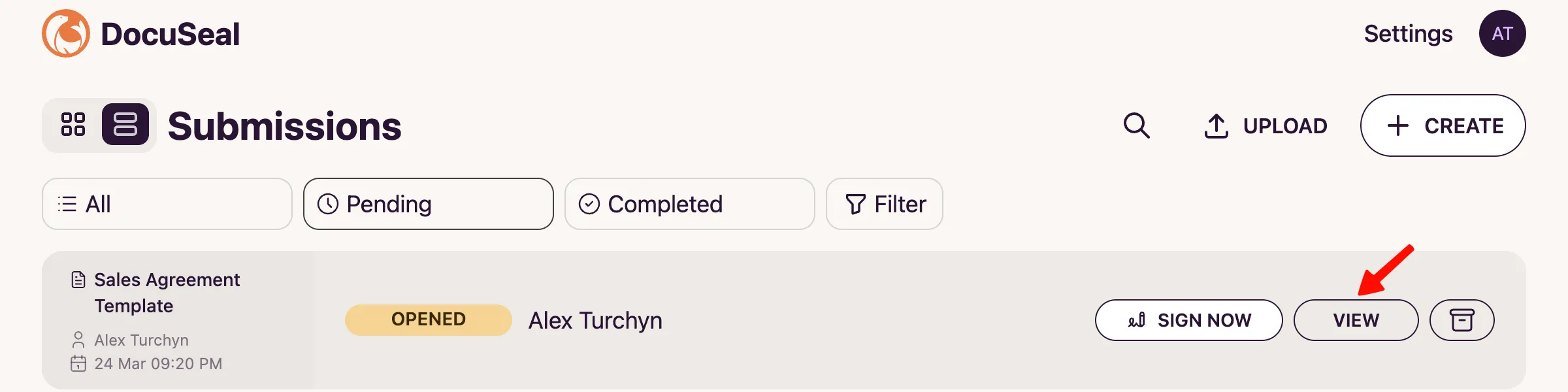 Submissions Dashboard View Button