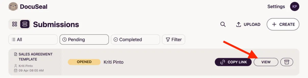 Submissions Dashboard View Button