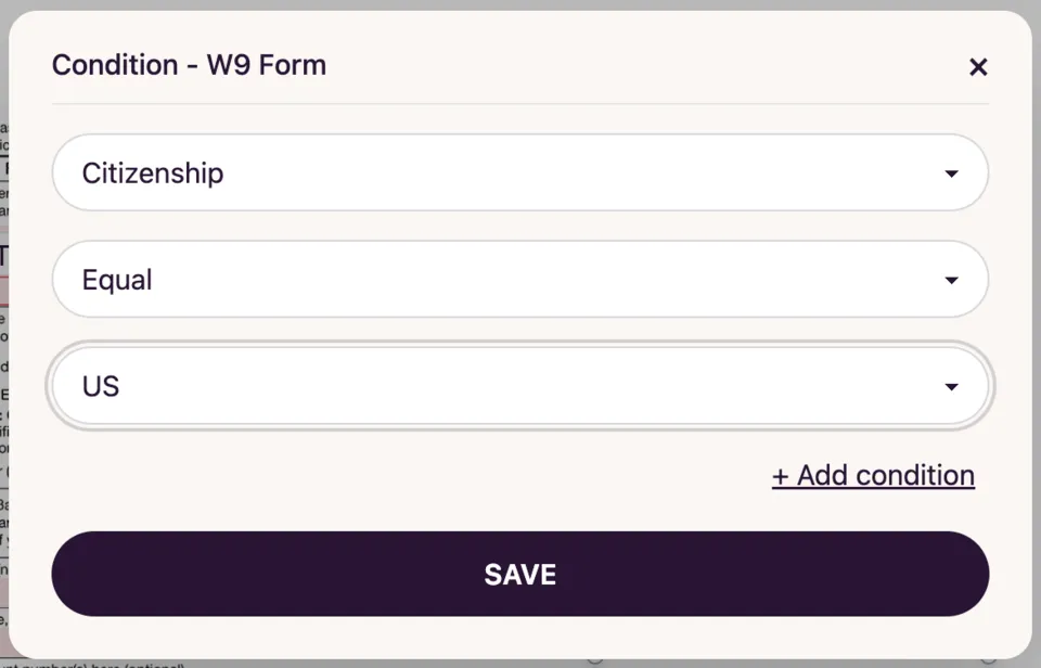 Template builder document conditional modal