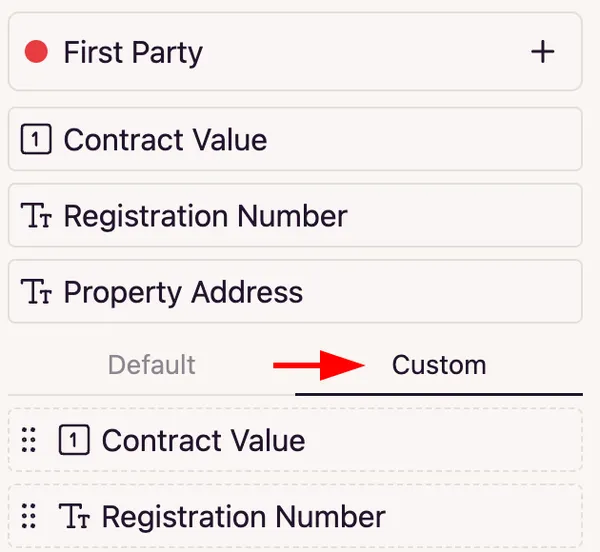 Template Builder Custom Field List