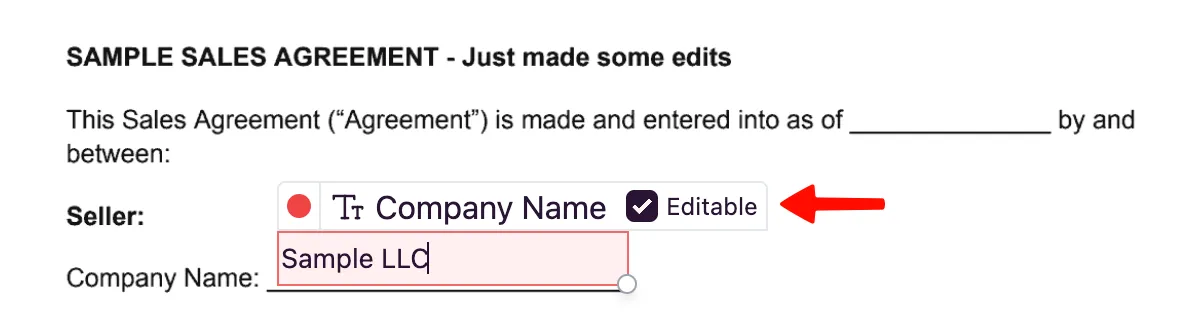 Editable pre-filled field
