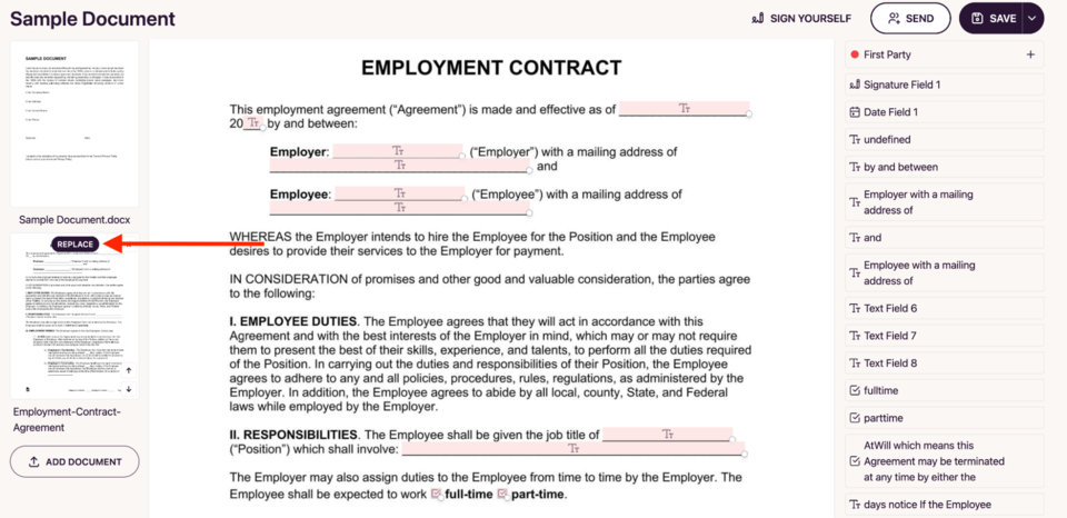 Template Builder Replace Document