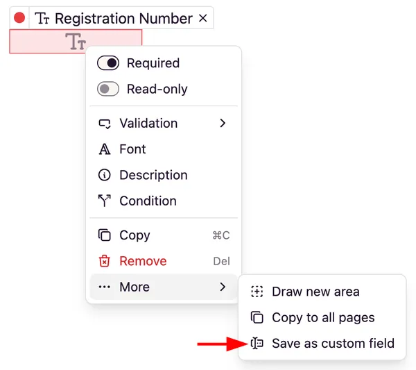 Template Builder Save as Custom Field Context Menu