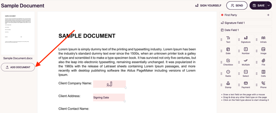 Template Builder Upload Add Document