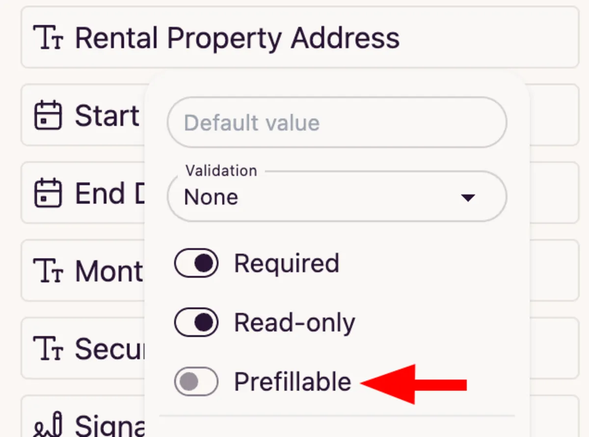 Template Building Field Prefillable Preference
