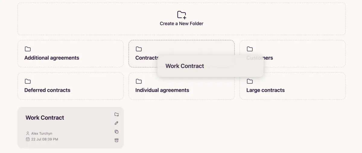Drag and drop template to folder