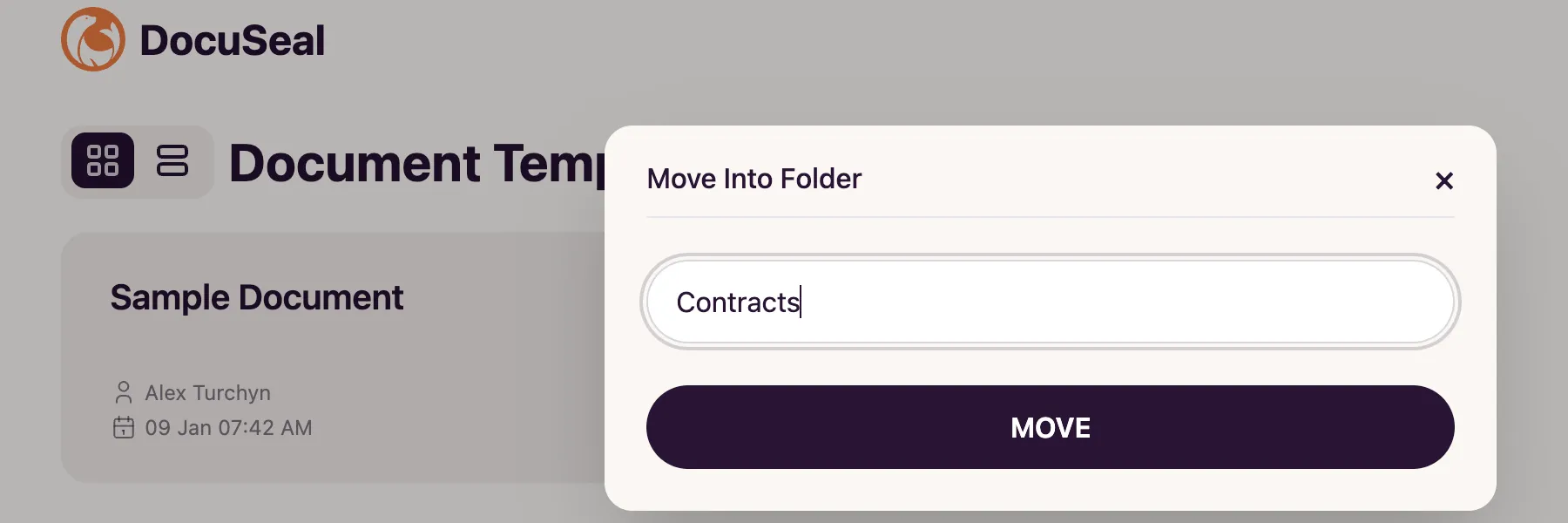 Move template to folder modal