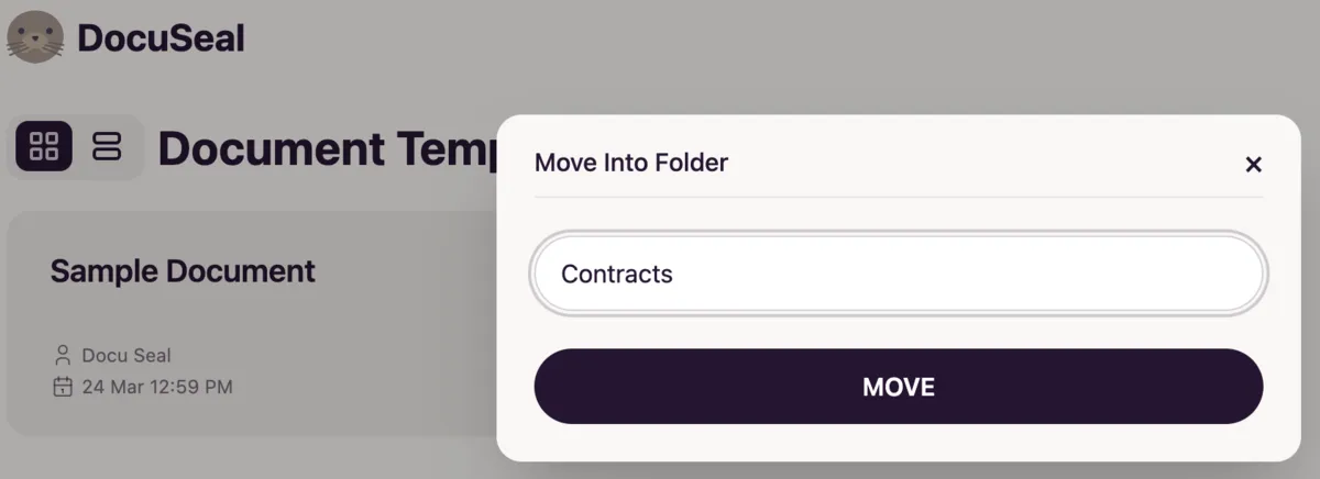 Move template to folder modal