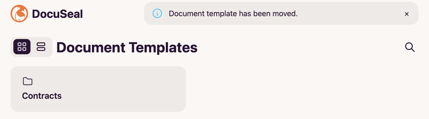Template move to folder success notification