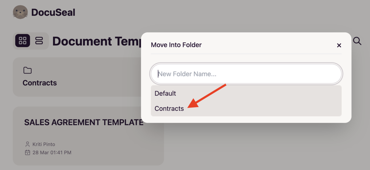 Move template to folder suggestion