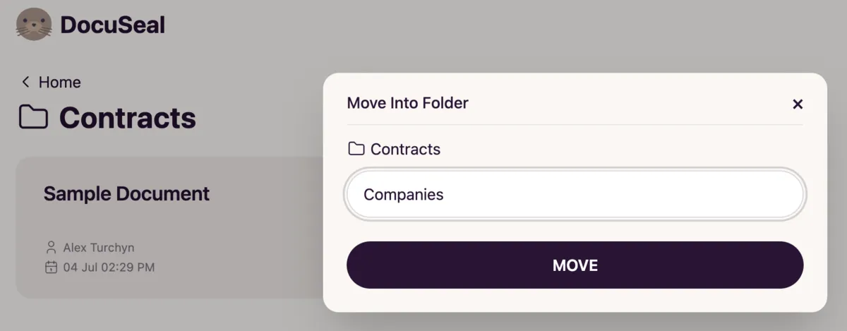 Move template to subfolder modal