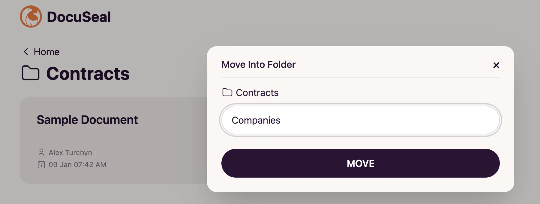 Move template to subfolder modal