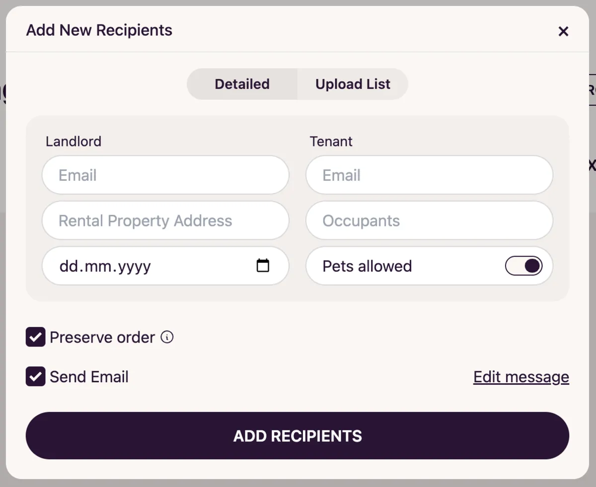Template New Recipients Prefilled Fields