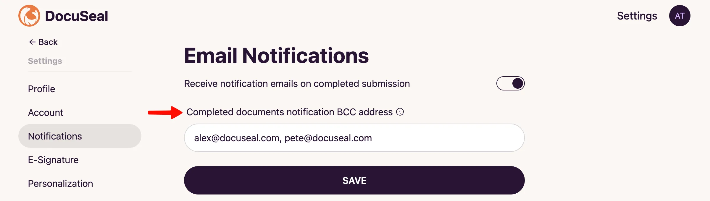 Template Notifications Settings