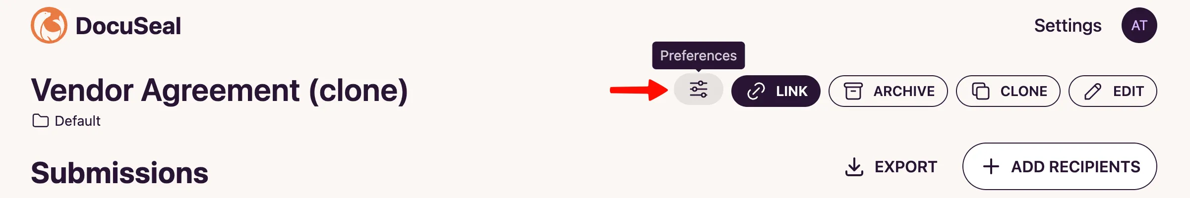 Template Preferences Button
