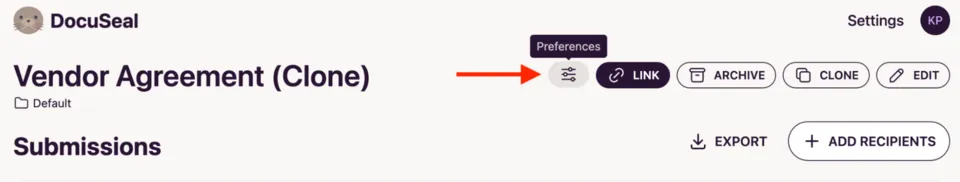 Template Preferences Button