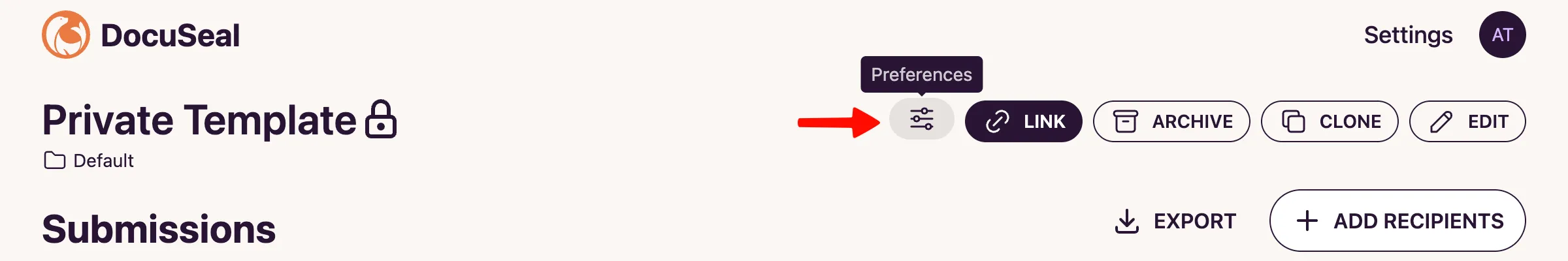 Template Preferences Button