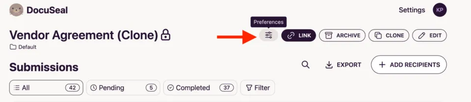 Template Preferences button