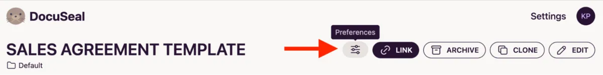 Template Preferences Button