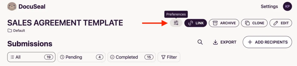 Template Preferences Button