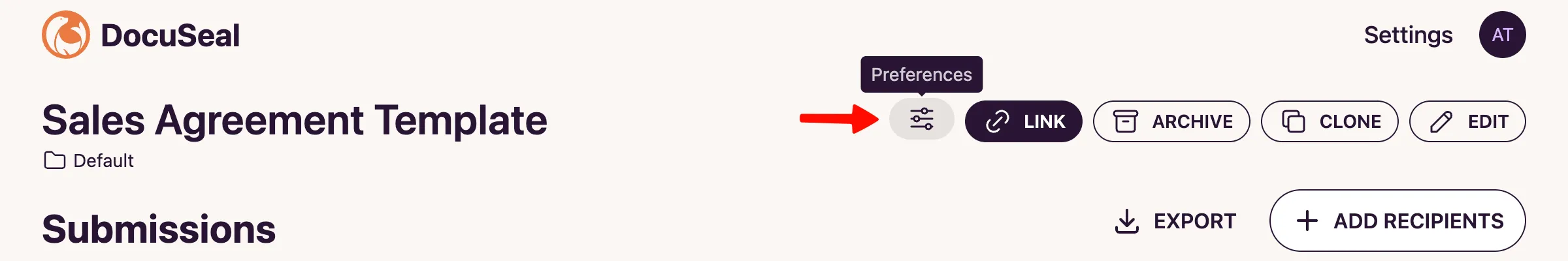 Template Preferences Button