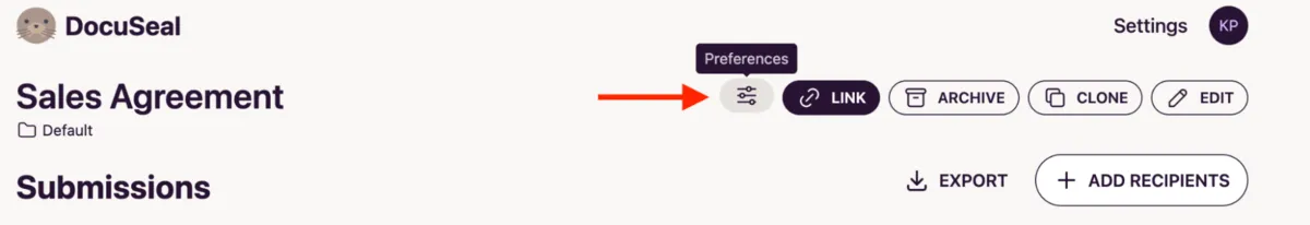 Template Preferences Button