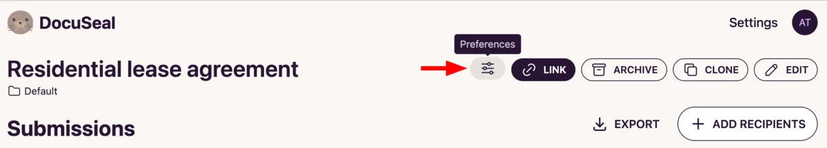 Template Preferences Button