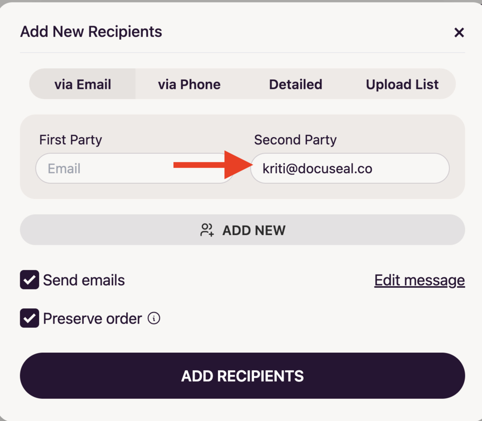 Template Preferences Modal Via Email