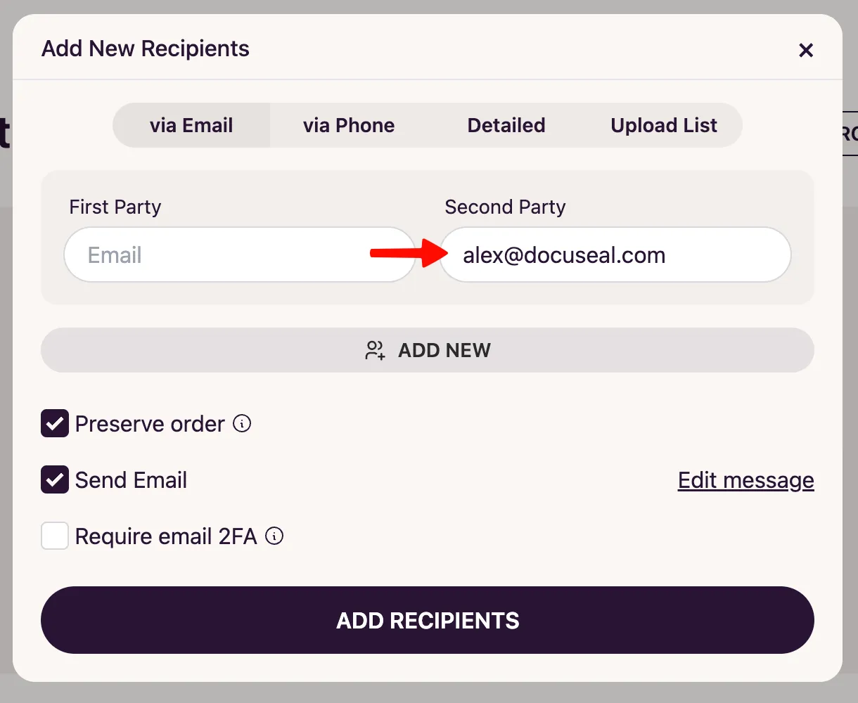 Template Preferences Modal Via Email