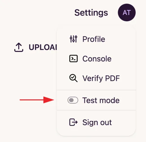 Test Mode navigation bar toggle