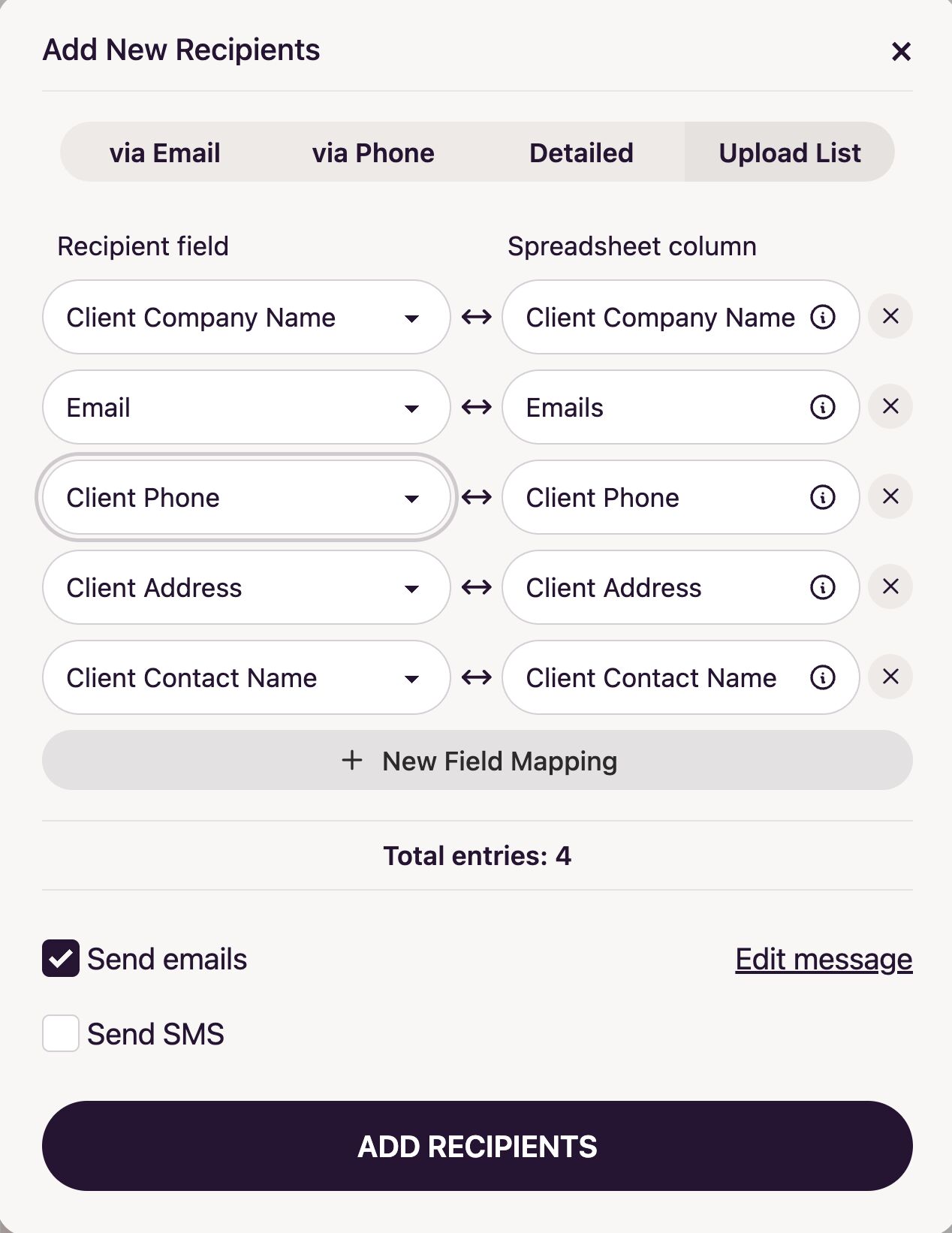 Upload List Recipient Modal